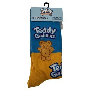 Men’s Bear Snack Socks Crew Blue Yellow Cartoon Graphic Novelty Giftable
